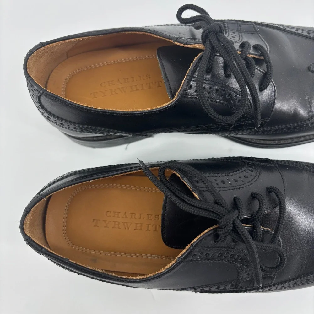 Charles Tyrwhitt Mens Wingtip Derby Shoes 10 Black‎ Leather Brogue SHC0090BLK